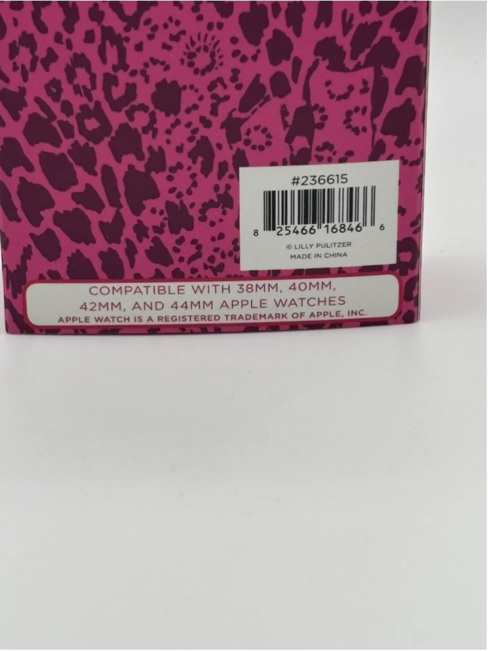Lilly Pulitzer Apple Leather Watch Band Featured In Cerise Pink Pattern Play
